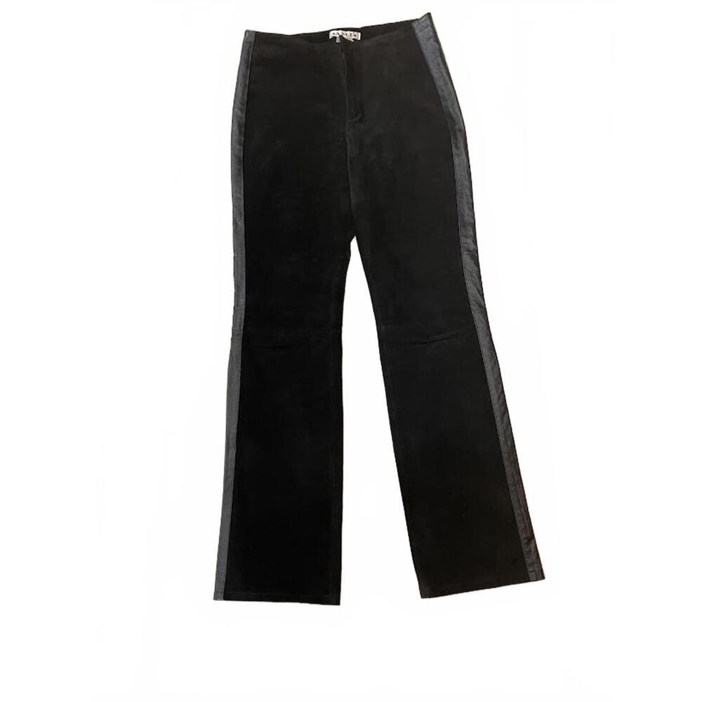 A.M.I. AMI Leather Side Stripe Flat Front Straight Boot Leg Pant Women's Size 10